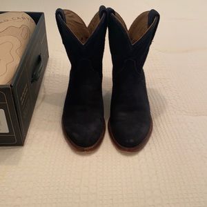 Tecovas Navy Suede Lucy cowgirl bootie